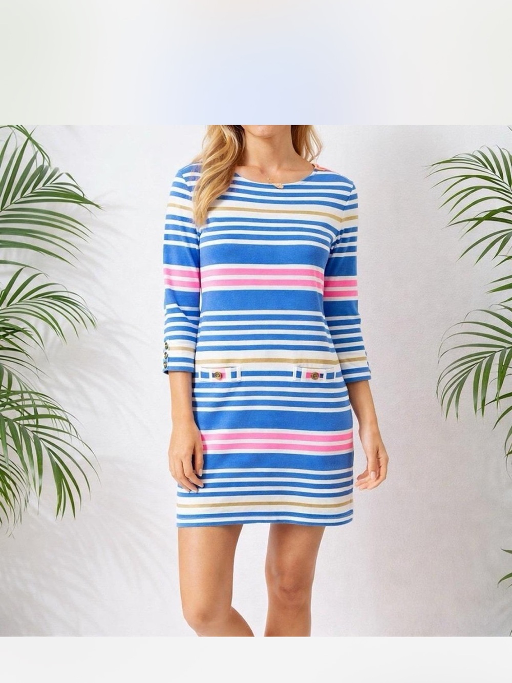 Lilly Pulitzer Blue, Pink & White Tiki Striped Lena Mini Dress Small